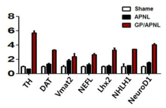 In vivo 직접교차분화를 마우스 뇌의 도파민 신경 유전자 qRT-PCR 분석