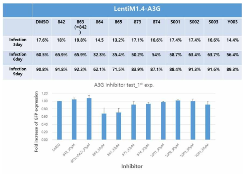 U-87MG/A3G에서A3G inhibitor에 의한 RRV 감염 개선 확인(1st Exp.)