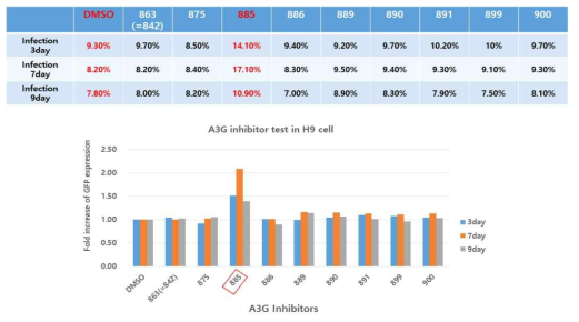 H9에서 A3G inhibitor(875~990)에 의한 RRV 감염 개선 확인(1st exp.)