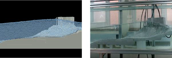 3차원 조파생성 비교 (왼쪽 : SOPHIA 코드 / 오른쪽 : 3차원 실험)