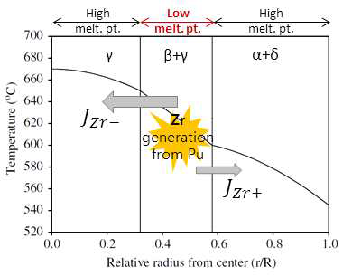 반경방향 온도 분포에 따른 Zr 확산