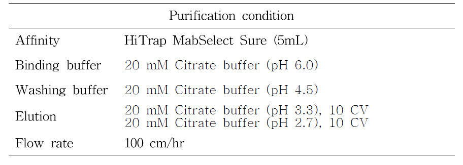 정제 수행에 사용된 정제조건