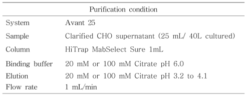정제 수행에 사용된 정제조건