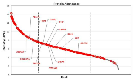 복수, secretome 공통 단백질의 복수 dynamic range에서의 분포