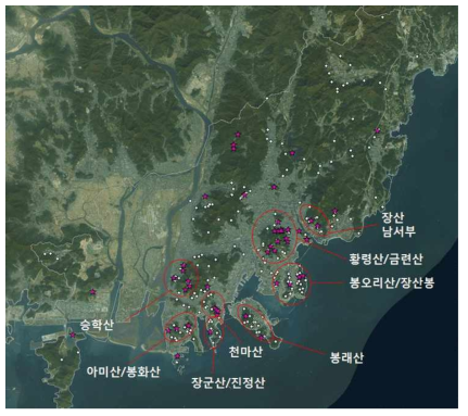 부산지역 산사태 발생위치도