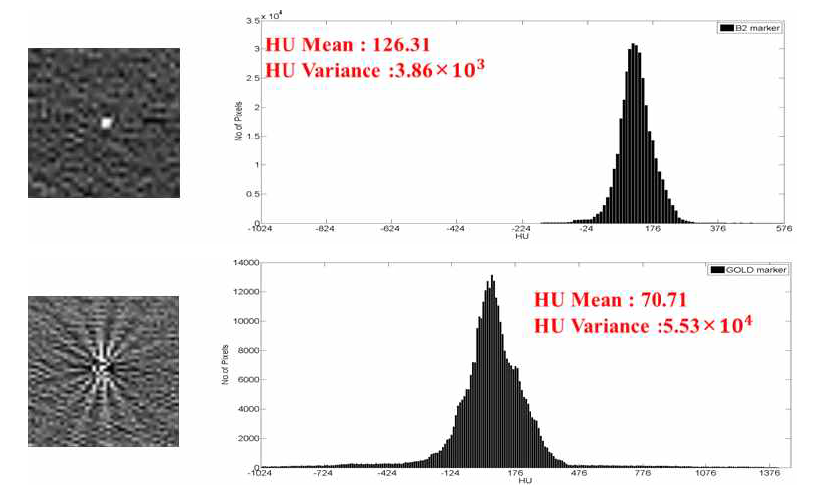 금표지자와 바이오 표지자의 영상왜곡 비교