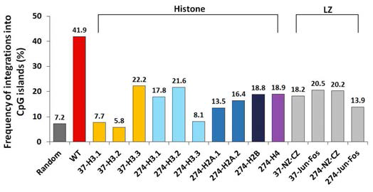 Histone, Leucine-zipper 도입 돌연변이의 CpG island 삽입 빈도