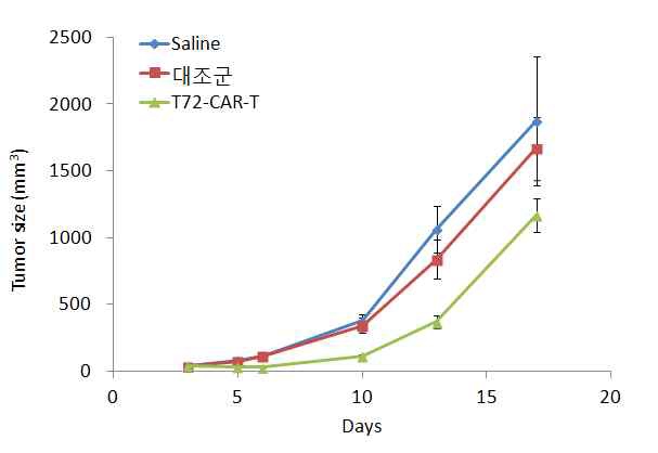 LS174T 암세포에 대한 T72-CAR-T의 항암활성능 확인(In vivo)