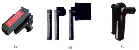 국국외에서 개발된 스마트폰 부착형 피부 진단 기기:a) Skin analytics 상용화 제품b) Forenscope 상용화 제품 c) Multi-spectral mobile colposcope (상용화 되지 않음)