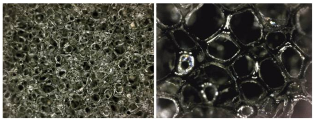 기존 폴리우레탄 폼의 공극을 나타낸 광학현미경 확대 사진