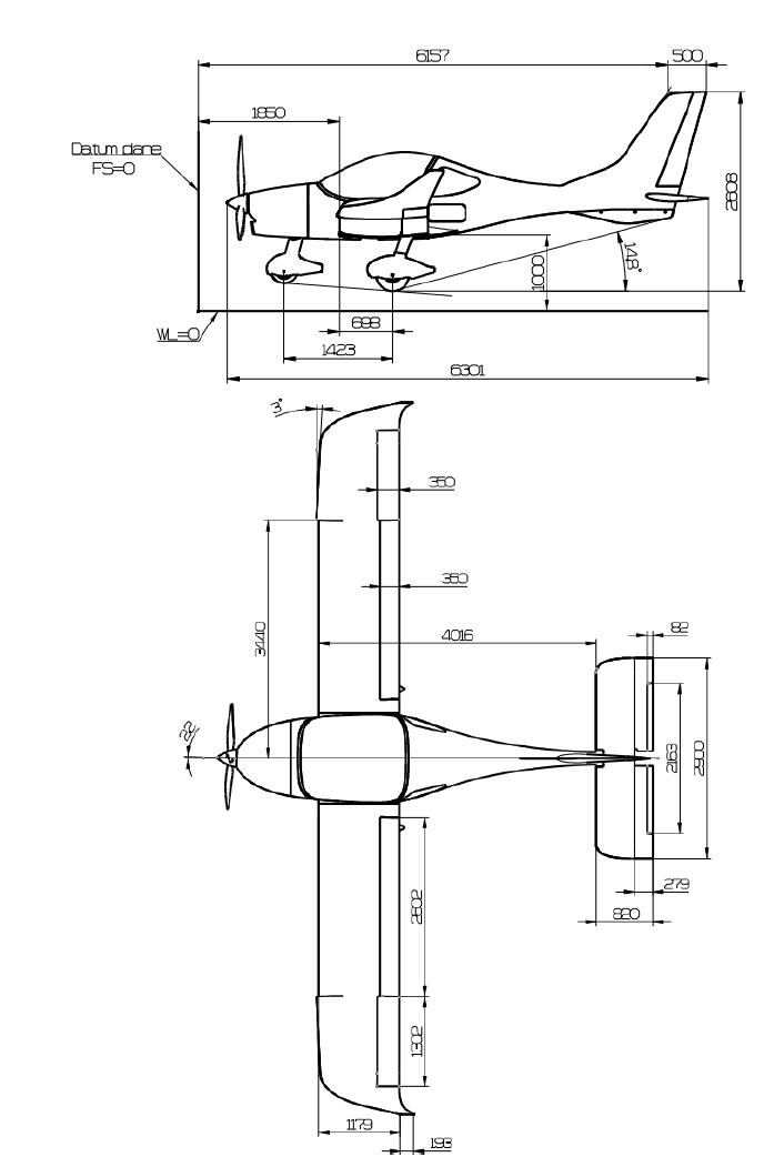 The aircraft KLA-100 3 sides sketch