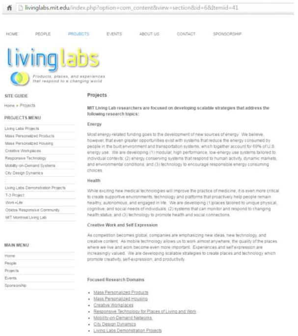 MIT Living Labs 홈페이지