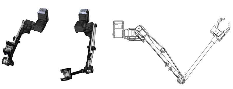 벨트 구동 로봇팔 CAD 모델과 우측면도