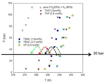 THF, CP, TBAC 클러스레이트에서의 CO2 분리율 측정을 위한 조건 설정