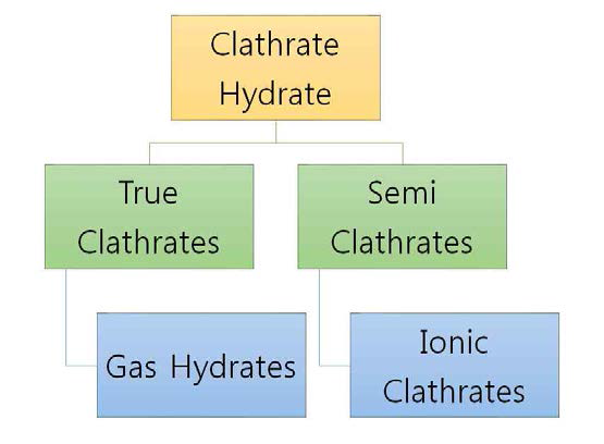 Clathrate hydrates의 분류 및 계통도