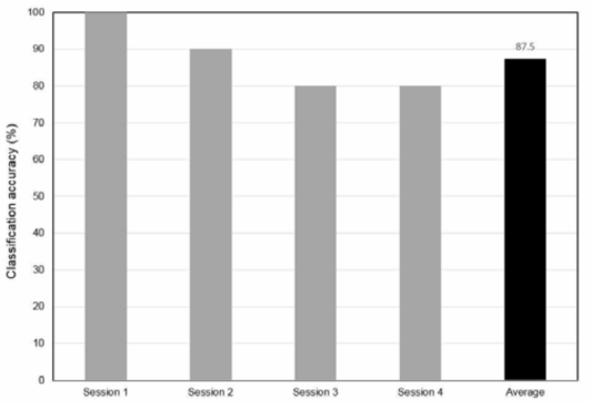 CLIS 환자 대상 온라인 실험의 session 별 온라인 분류 정확도