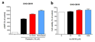 CHO-CB1R stable cell line에서 cAMP 및 cell viability assay