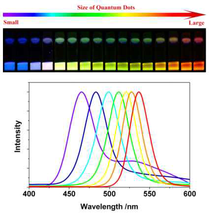 CdSe 양자점에서 크기와 PL의 관계