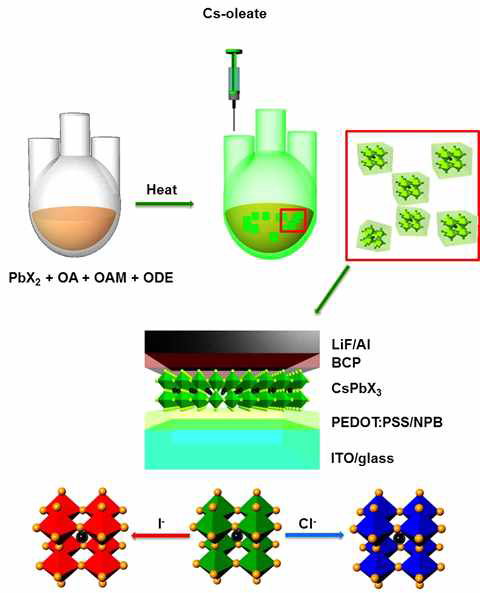 Perovskite quantum dot 합성 과정과 perovskite LED 구조