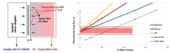 과열 증발조건 열해석 모식도(좌) 와 characteristic heat flux에 따른 sSFG 형성조건 분석(우)