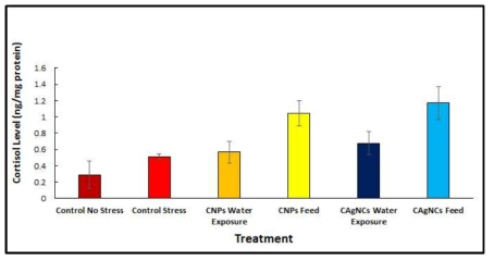 Gill cortisol values after acute net handling stress upon CNPs and CAgNCs feed