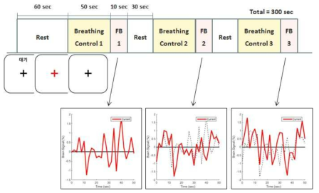 호흡훈련 구간 (NF1-NF5) 패러다임 및 feedback 그래프