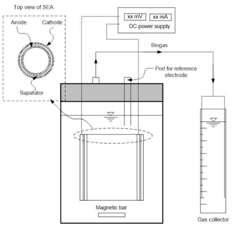 Schematic diagram of batch bioelectrochemical anaerobic reactor