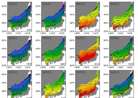 Climatological mean field of the past 30 years(1981～2010) in the East Sea - monthly mean surface temperature(℃)