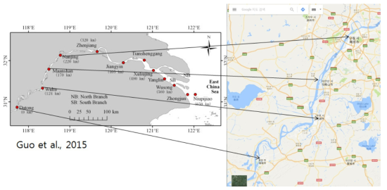 Changjiang River area(left: existing study, Guo et al.(2015); right: Google map)