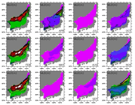 Monthly mean mixed layer depth of 2050s(2051∼2060년) in the East Sea