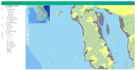 바다생태정보나라의 WebGIS에서의 연안습지기본조사 정점의 예