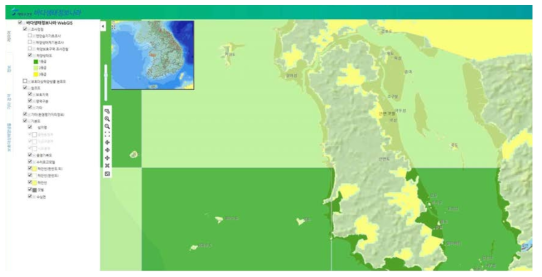 바다생태정보나라의 WebGIS 상의 해양생태도의 예