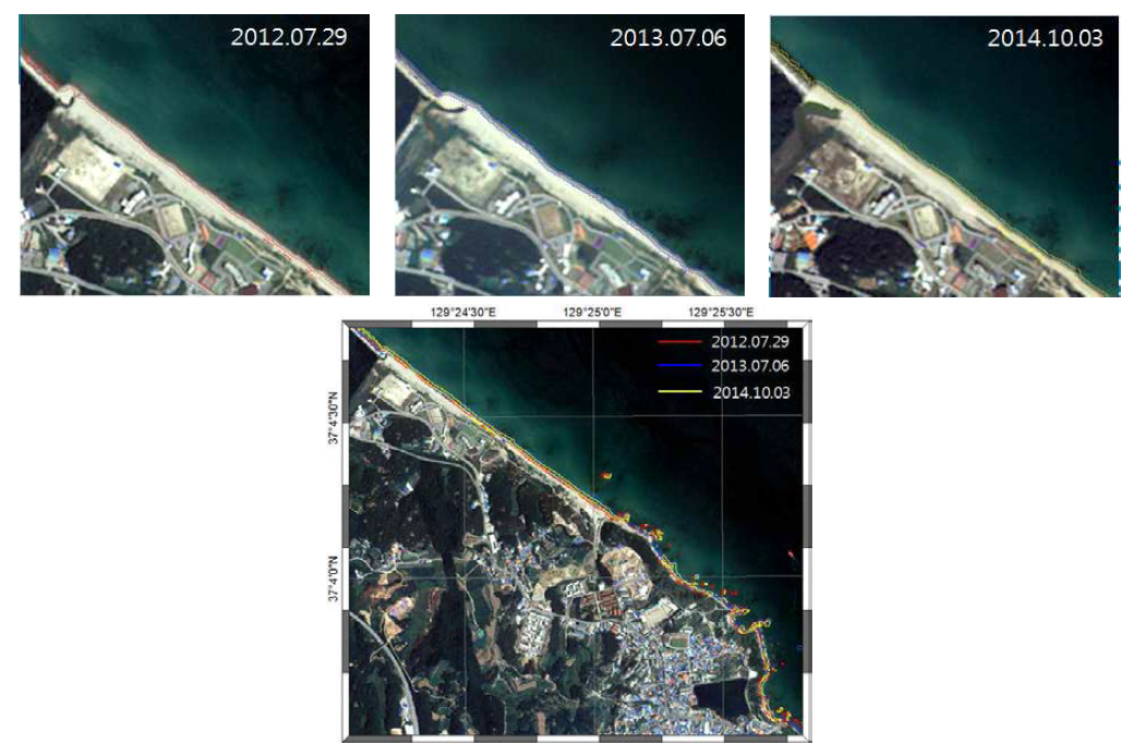 2012-2014년 KOMPSAT-2 위성영상을 이용해 자동 추출한 울진군 해안선