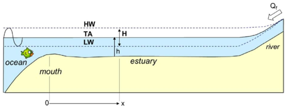 Definition sketch of an estuary: longitudinal cross section (Savenije, 2012)