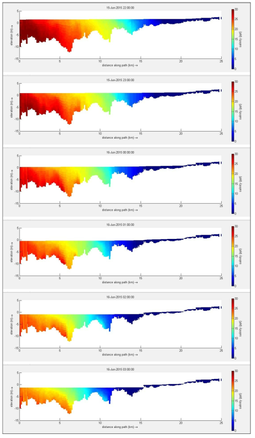 Longitudinal salinity distribution (2015.6.15.2200~16.0300)