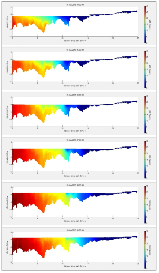 Longitudinal salinity distribution (2015.6.16.0400~16.0900)