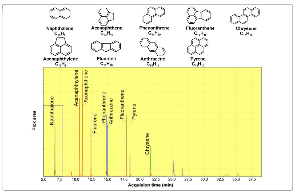 Chromatographs of polycyclic aromatic hydrocarbons (PAHs)