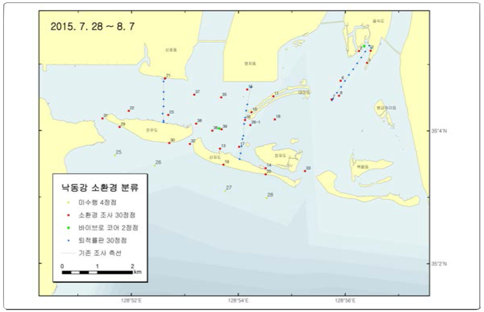 Map showing the surface sediment stations for analysis of sedimentation environments