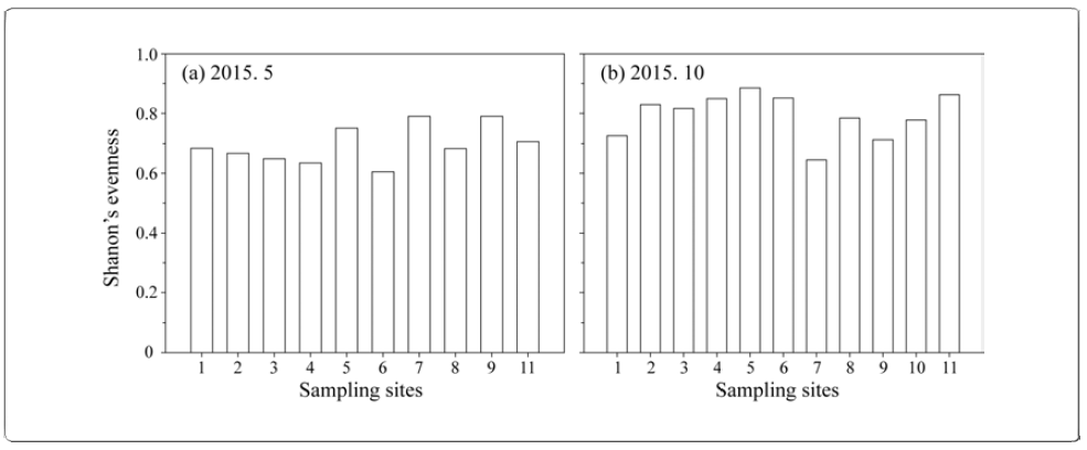 Shanon‘s evenness according to the phytoplankton composition of the Nakdong River in 2015