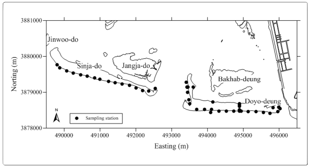 Map showing surface sediment sampling stations