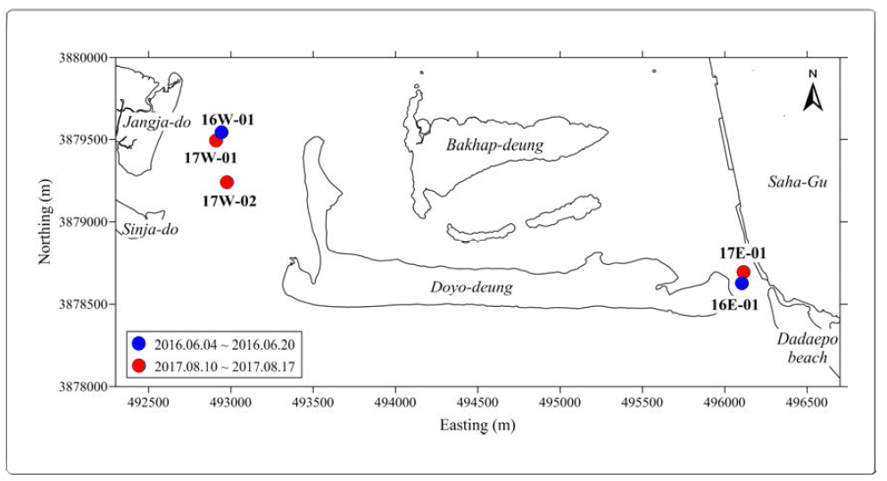 Location of mooring stations for ADCP and ASM-V