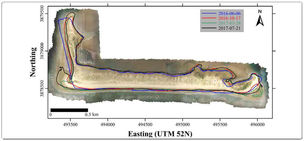 Orthophoto and shoreline changes of Doyo-deung