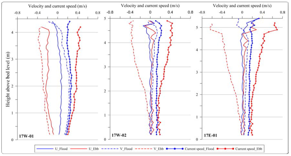 Vertical change of current velocity in 2017