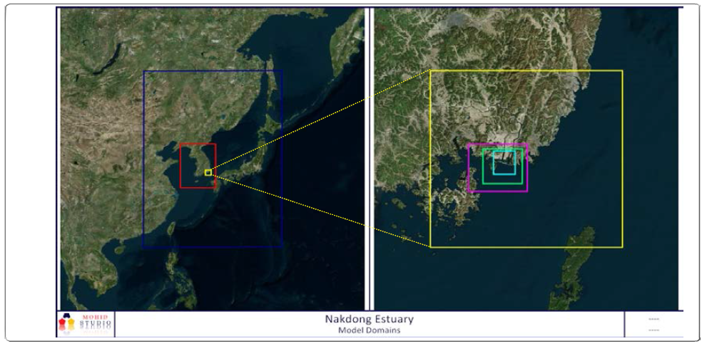 Horizontal grids used for the models. A one-way nesting system with 6 model grids: Level 1 (L1), Level 2 (L2), Level 3 (L3), Level 4 (L4), Level 5 (L5), and Level 6 (L6)