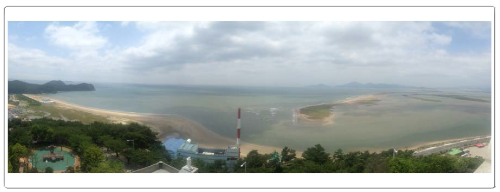 Daedaepo Beach and Doyodung Barrier Island viewing from the Aminsan Observatory and Molundae Catholic Church