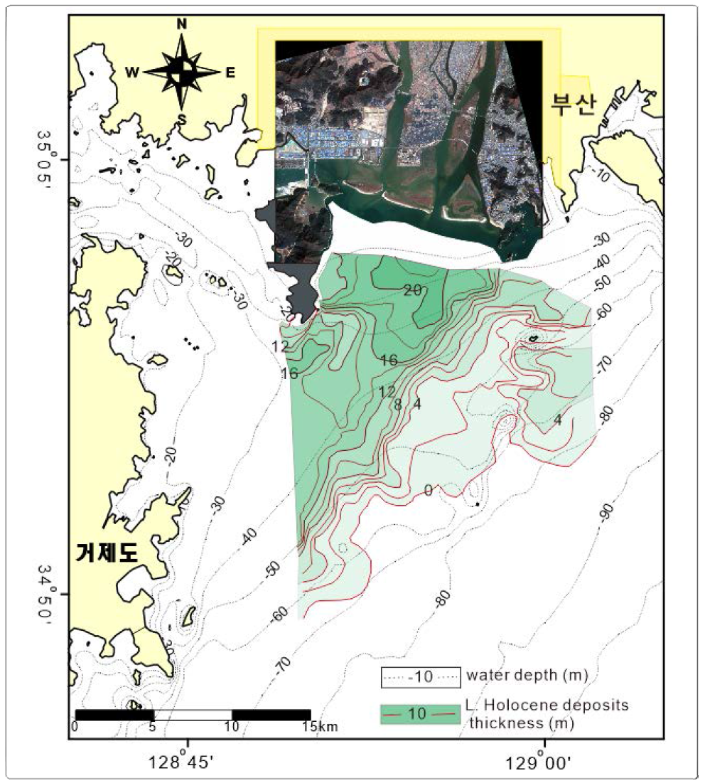 Thickness map for the highstand systems tract of the Nakdong subaqueous delta