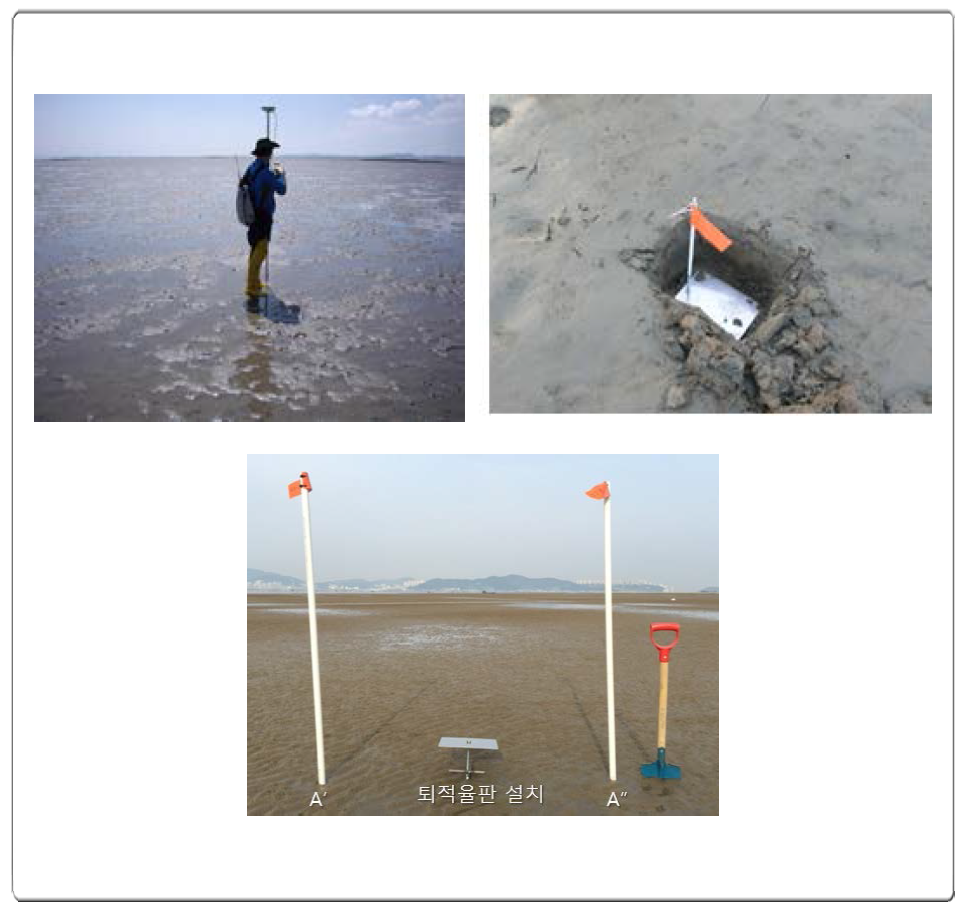 Measurement elevation by RTK-GPS and plate for sedimentation rate