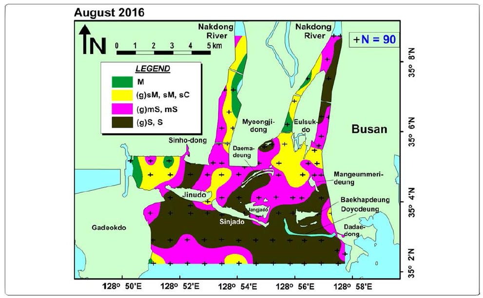 Distribution of surface sediments in the Nakdong River Estuary during summer