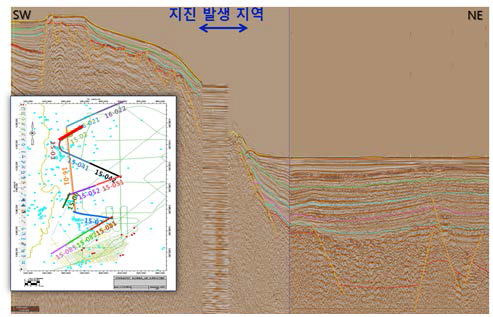 Correlation between earthquake and 2015-2016 Hupo Basin survey line analysis