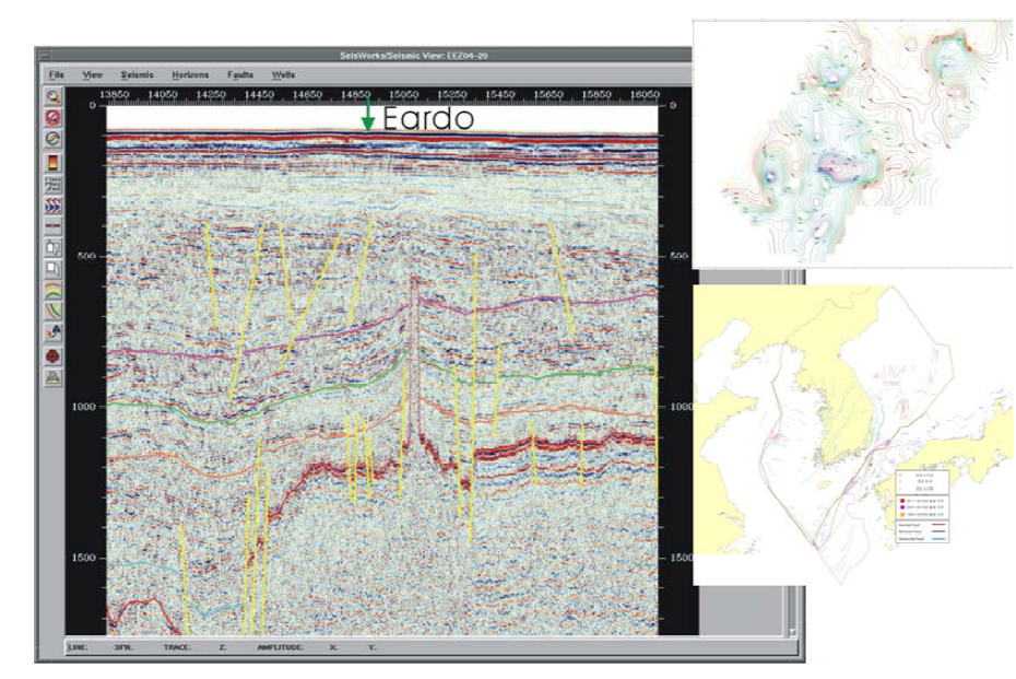 Interpretation of seismic data acquired from areas near Eordo
